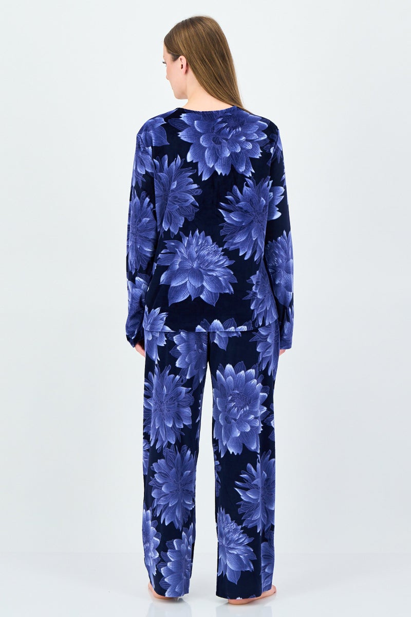 Gloria Vanderbilt Women 2 Pcs Floral Print Long Sleeve Pyjama Set, Multicolor - Image 4